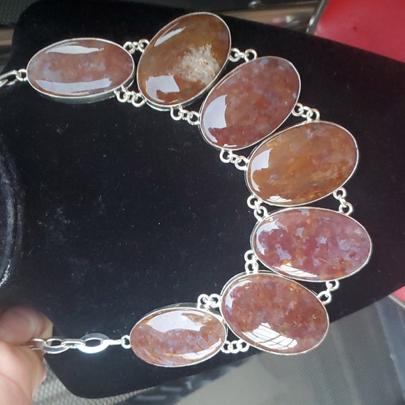 New Oversized Seam Agate 925 Silver Statement Necklace. - Picture 10 of 13